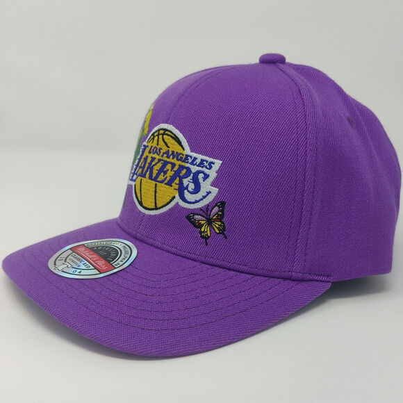 Mitchell & Ness Los Angeles Lakers Classic Cap Flower Butterfly Snapback NWT Hat - Picture 5 of 6